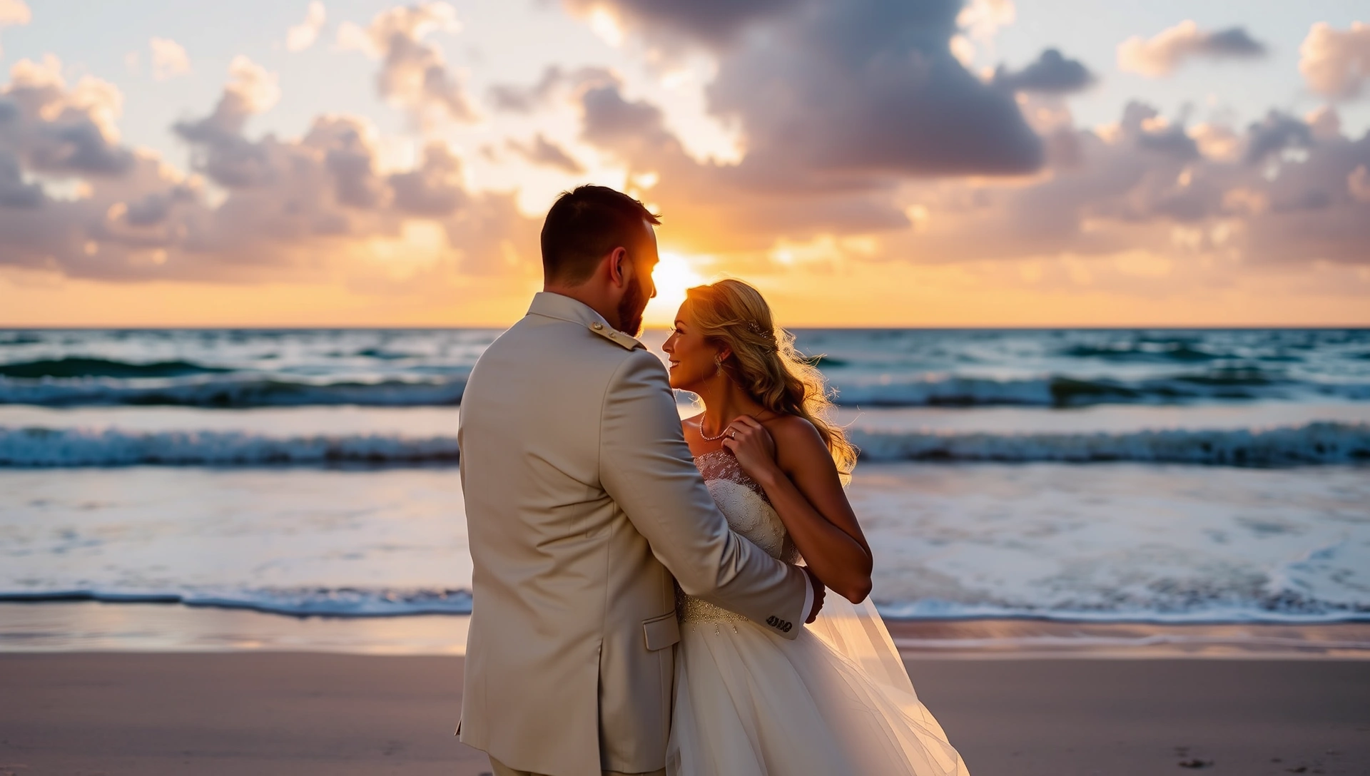 Couple embracing at sunset on Key West beach